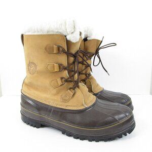 Vintage Eddie Bauer Mens Leather Shearling Lined Duck Winter Lace Up Boots 15